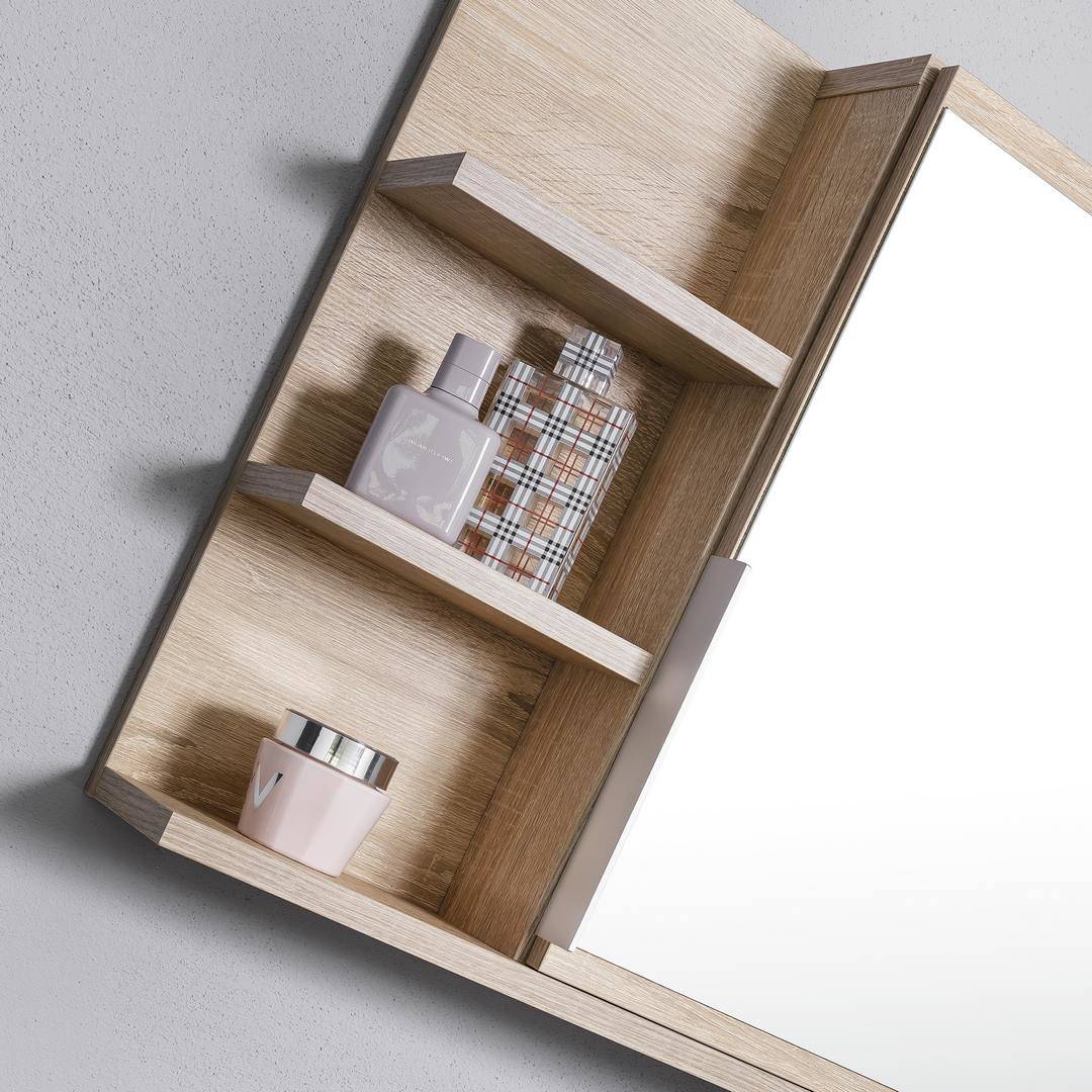 Szafka łazienkowa z lustrem, półkami i oświetleniem LED 80x50 cm - dąb sonoma