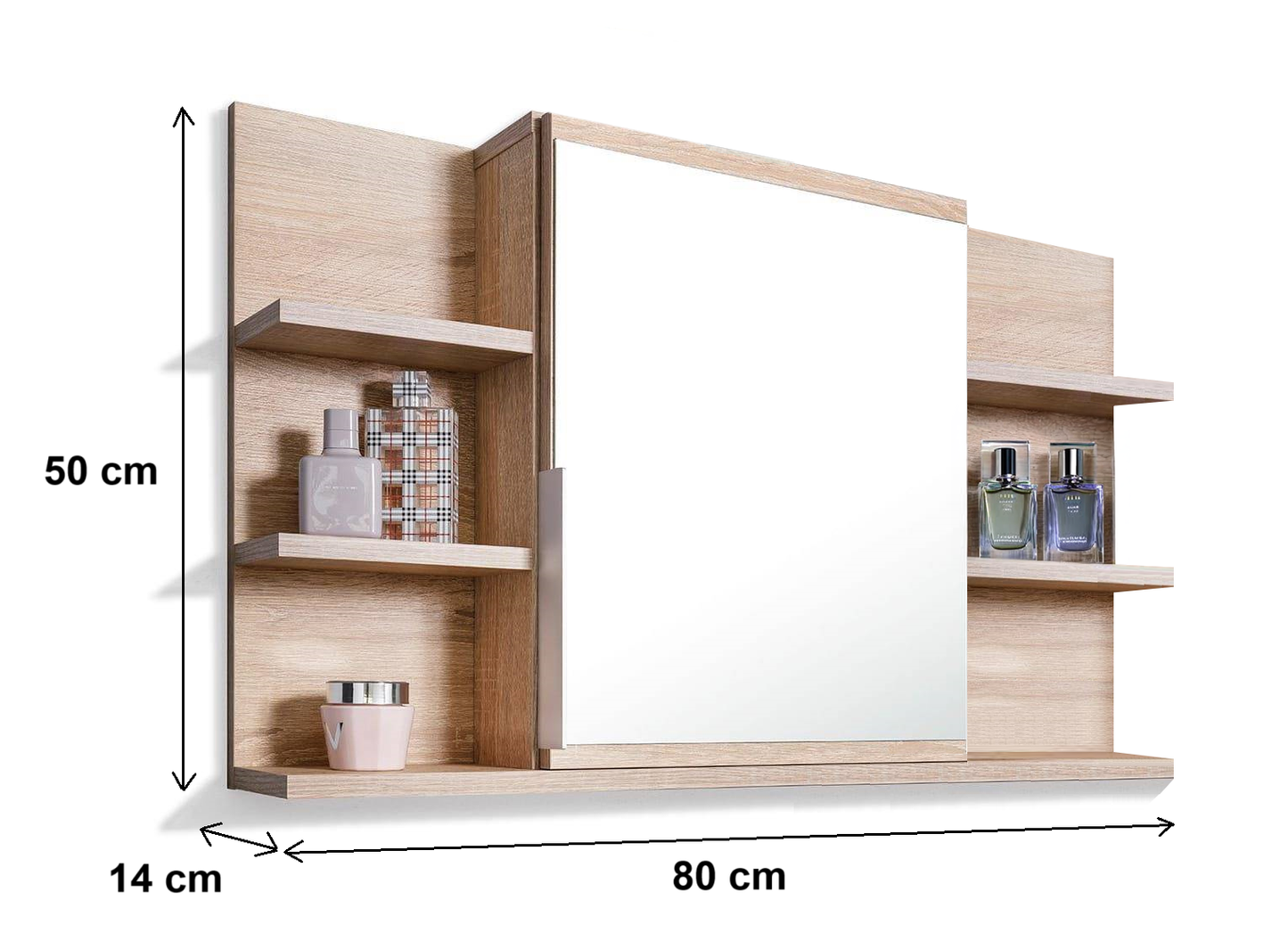 Szafka łazienkowa z lustrem i półkami 80x50 cm - dąb sonoma