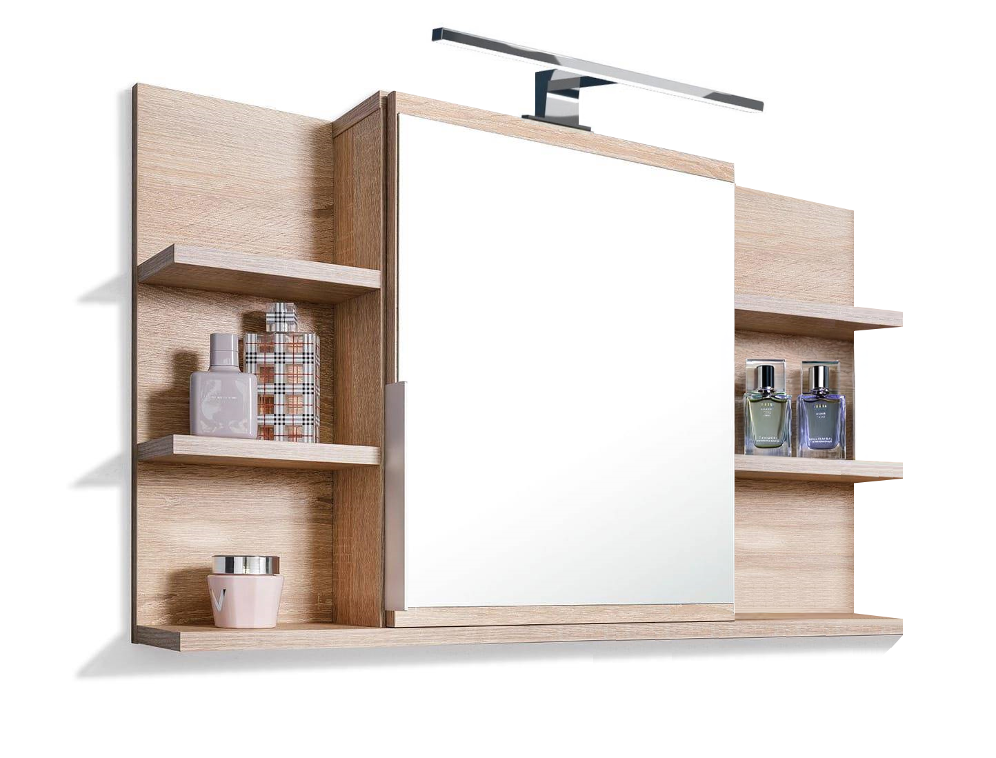 Szafka łazienkowa z lustrem, półkami i oświetleniem LED 80x50 cm - dąb sonoma