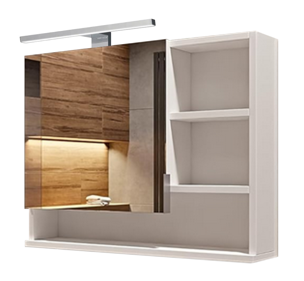 Szafka łazienkowa z lustrem, półkami i oświetleniem LED - dąb sonoma, prawa