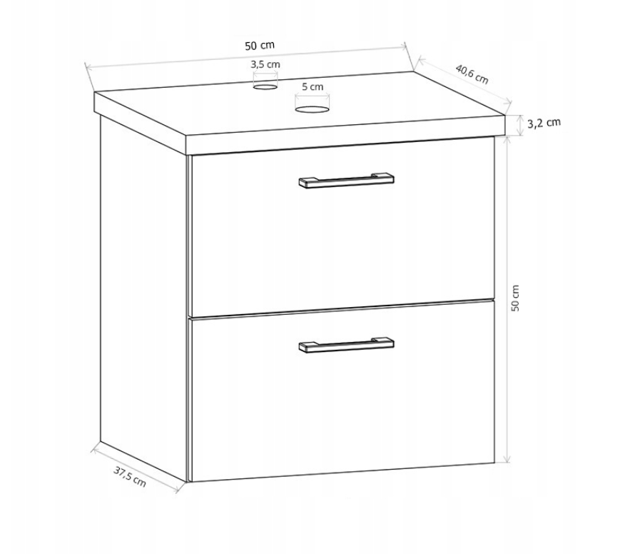 Szafka łazienkowa pod umywalkę podwieszana 50 cm z blatem - czarny + dąb craft złoty