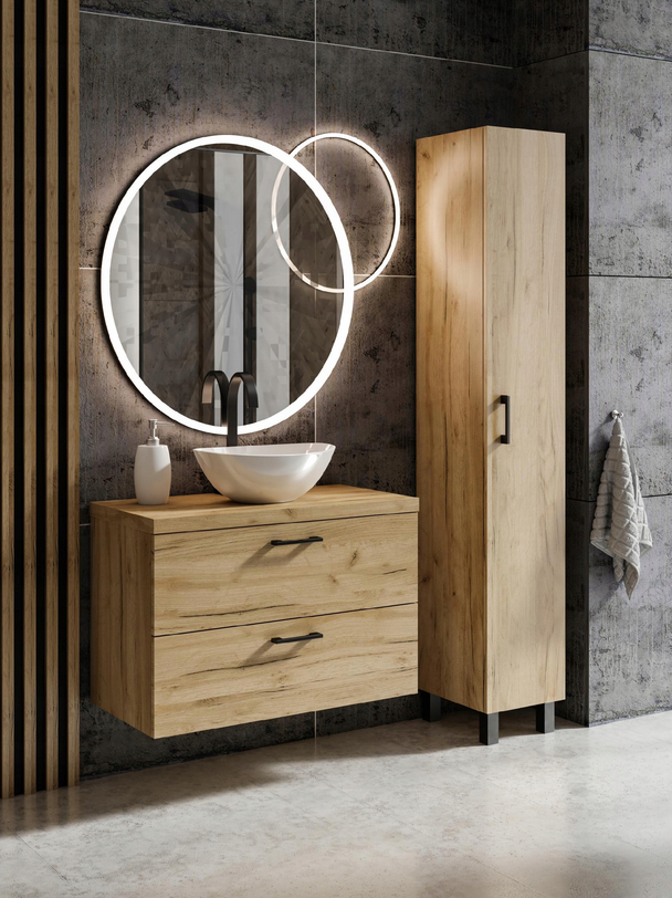 Szafka łazienkowa pod umywalkę podwieszana 80 - dąb craft złoty