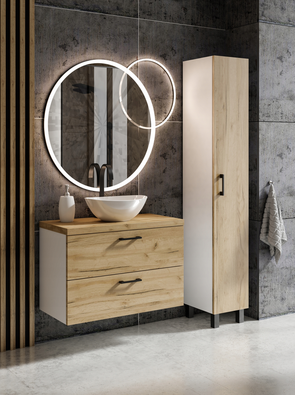 Słupek łazienkowy stojący 170 cm biały mat + dąb craft złoty