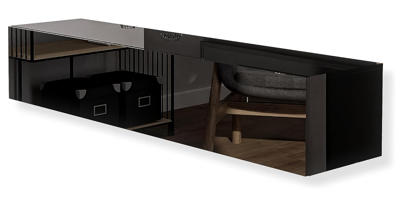 Nowoczesna Szafka RTV - czarna, wysoki połysk 180 cm