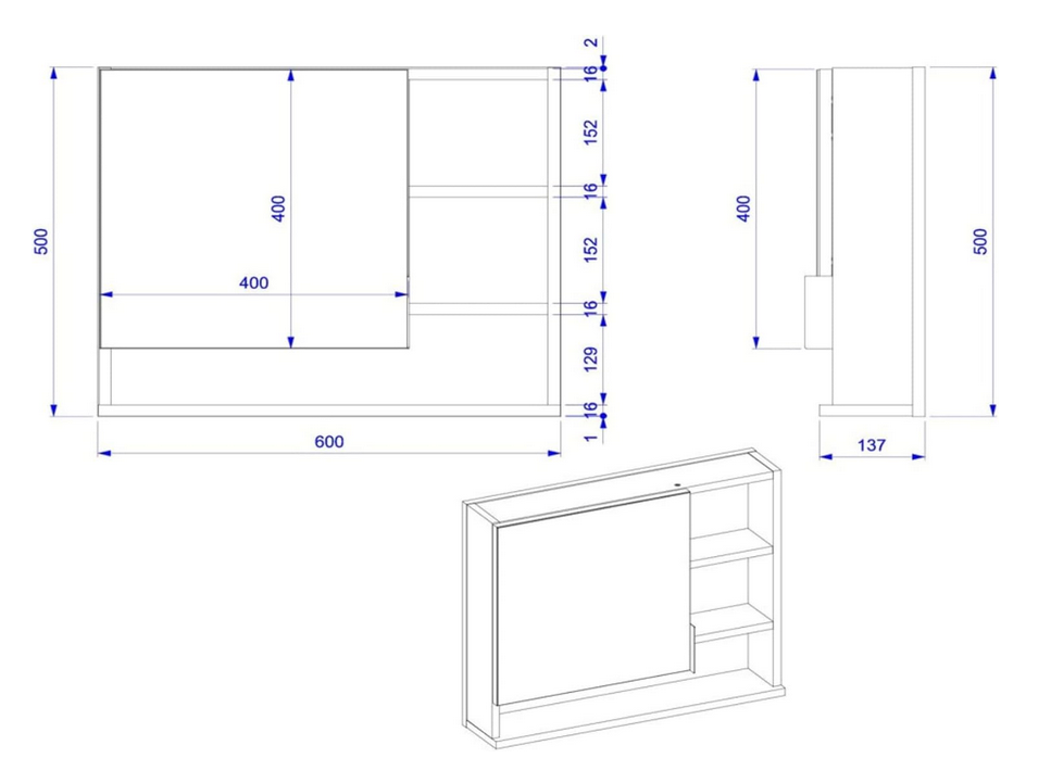 Szafka łazienkowa wisząca z lustrem i półkami prawa - dąb sonoma