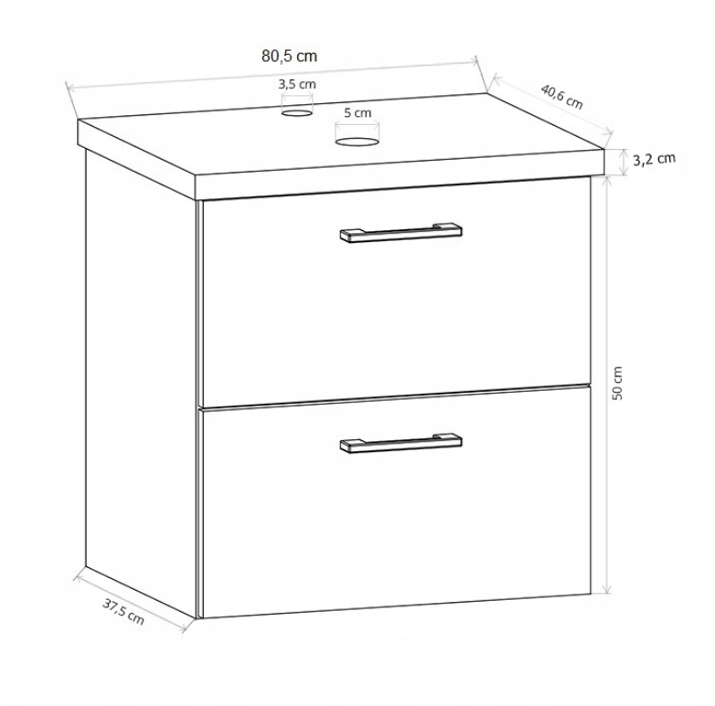 Szafka łazienkowa pod umywalkę podwieszana z blatem 80 cm - biały + dąb craft złoty