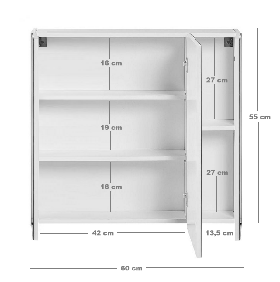 Szafka łazienkowa z lustrem Better Home, 60 x 55 x 15 cm, 3 drzwiowa, Biała, 1 szt.
