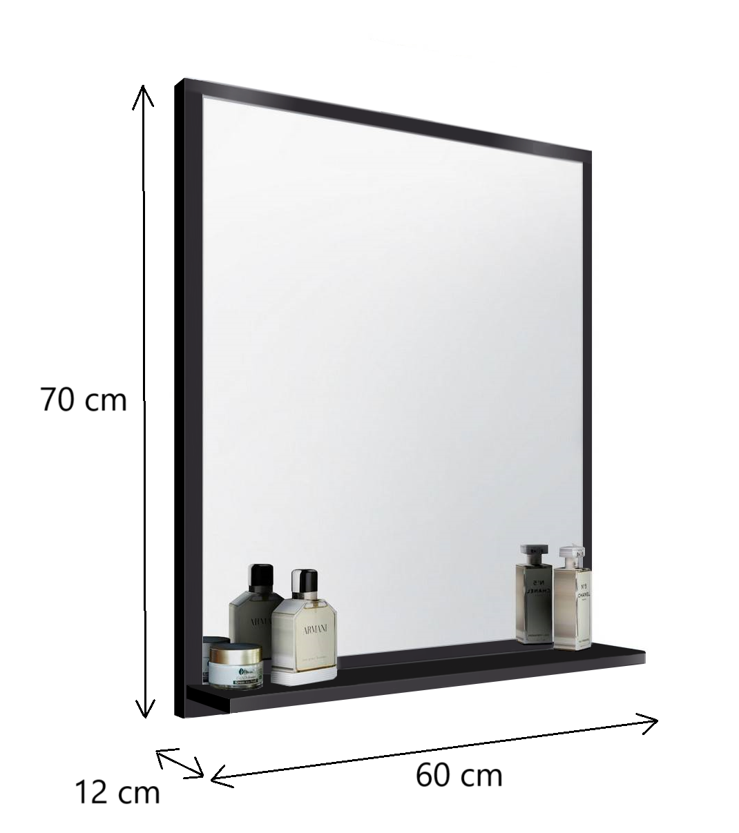 Lustro łazienkowe ścienne z półką 70x60 cm - czarne