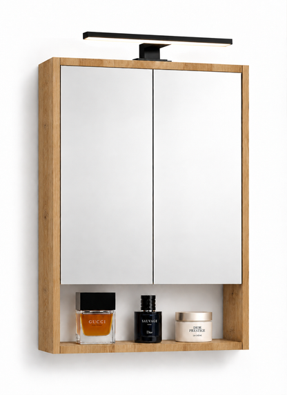 Szafka Łazienkowa Lustrzana Wisząca z Lustrem Dąb Odwieczny 50x70 cm Lampka LED