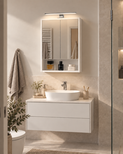 Szafka Łazienkowa Lustrzana Wisząca z Lustrem Biała mat 50x70 cm Lampka LED