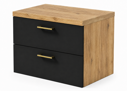 Szafka łazienkowa pod umywalkę podwieszana 50 cm z blatem dąb craft złoty + czarny