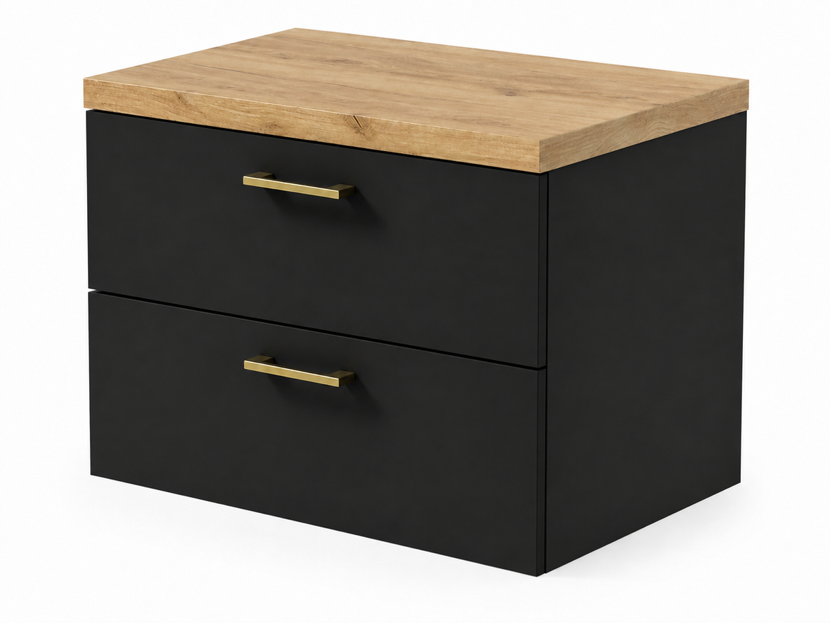 Szafka łazienkowa pod umywalkę podwieszana 50 cm z blatem - czarny + dąb craft złoty
