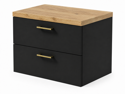 Szafka łazienkowa pod umywalkę podwieszana 50 cm z blatem - czarny + dąb craft złoty
