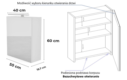 Szafka łazienkowa z lustrem Better Home, 50 x 60 x 18,7 cm, Oświetlenie LED, Biała