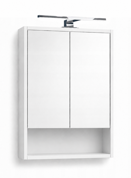 Szafka Łazienkowa Lustrzana Wisząca z Lustrem Biała mat 50x70 cm Lampka LED