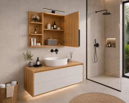SZAFKA ŁAZIENKOWA Z LUSTREM I LED 80/50 CM SZAFKA LUSTRZANA DĄB CRAFT ZŁOTY