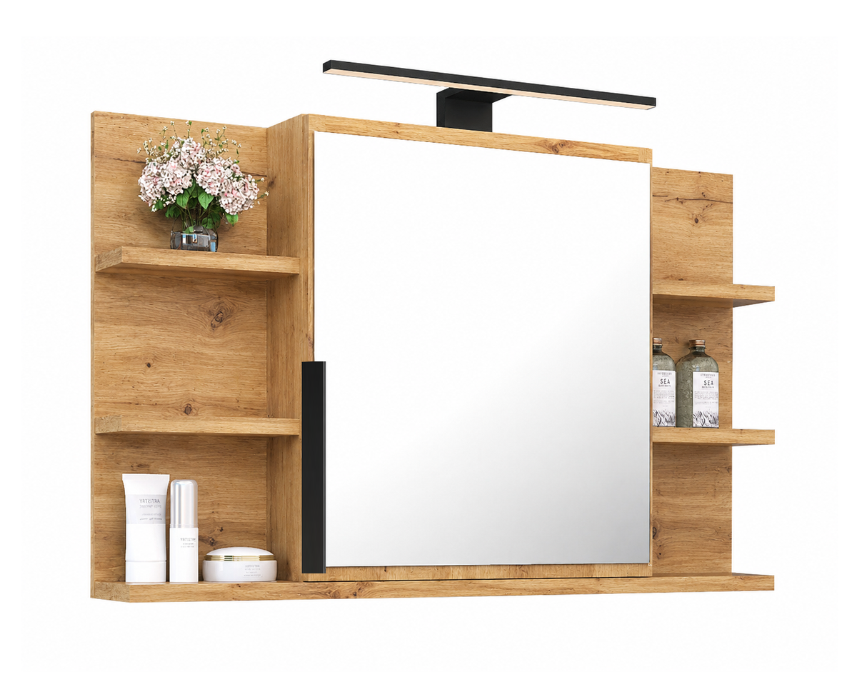 SZAFKA ŁAZIENKOWA Z LUSTREM I LED 80/50 CM SZAFKA LUSTRZANA DĄB CRAFT ZŁOTY