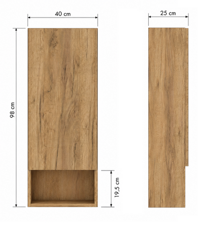 Szafka Łazienkowa Wisząca Better Home 98x40x25 cm Dąb Craft Złoty z Półką