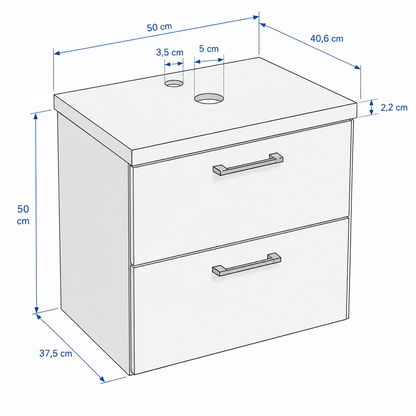 Szafka łazienkowa pod umywalkę podwieszana 50 cm z blatem - czarny + dąb craft złoty