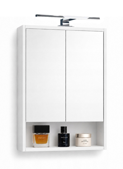 Szafka Łazienkowa Lustrzana Wisząca z Lustrem Biała mat 50x70 cm Lampka LED