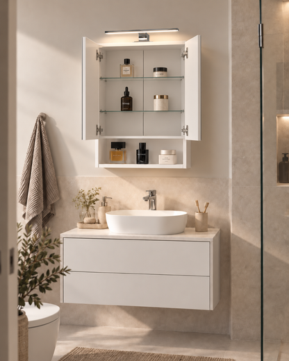 Szafka Łazienkowa Lustrzana Wisząca z Lustrem Biała mat 50x70 cm Lampka LED
