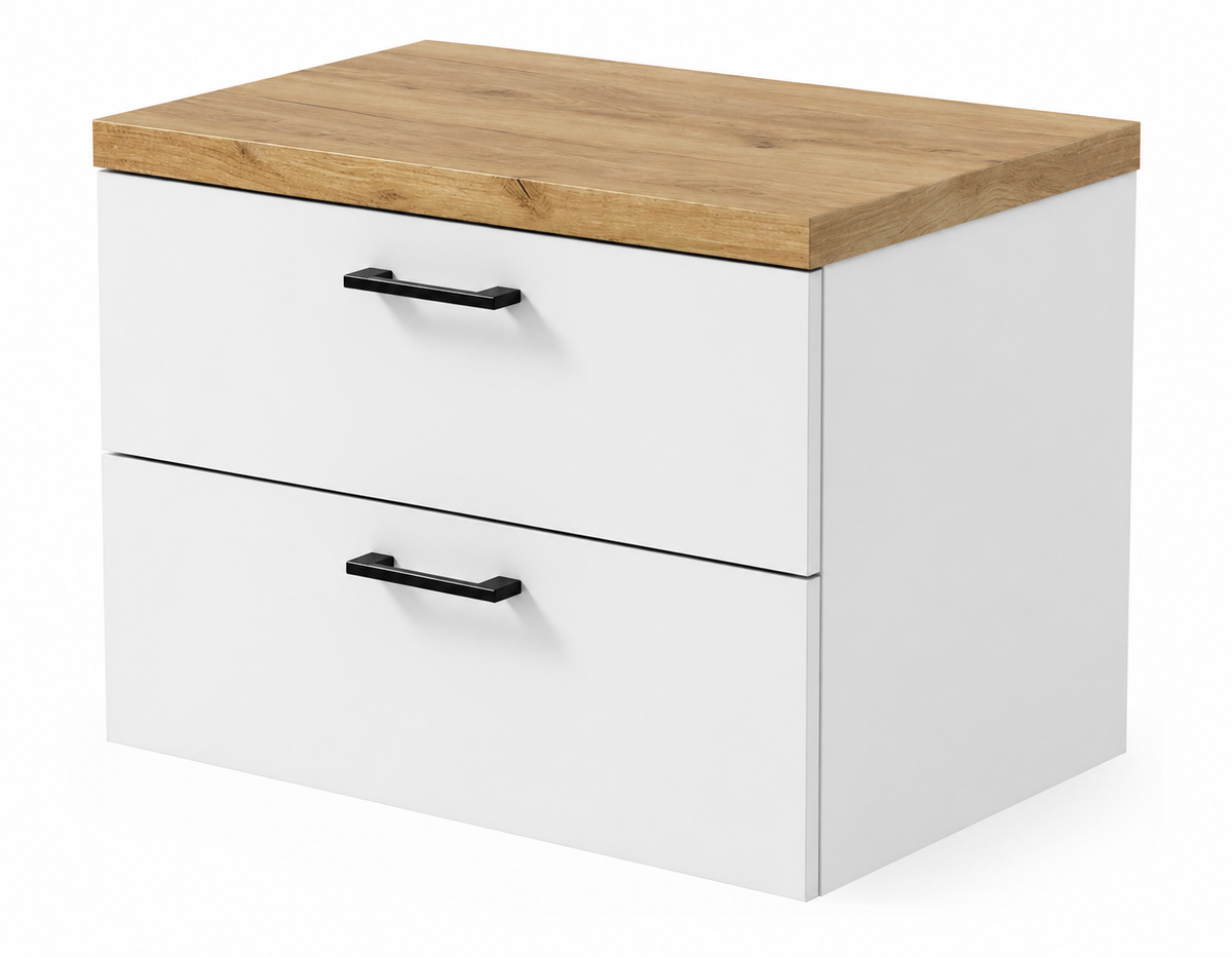 Szafka łazienkowa pod umywalkę 50 cm z blatem - biała + dąb craft złoty