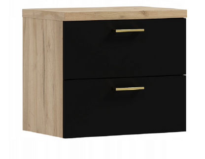 Szafka łazienkowa pod umywalkę podwieszana 50 cm z blatem dąb craft złoty + czarny