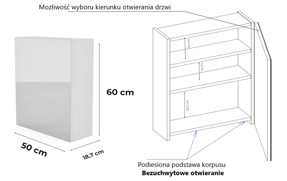 Szafka łazienkowa z lustrem Better Home, 50 x 60 x 18,7 cm Biała