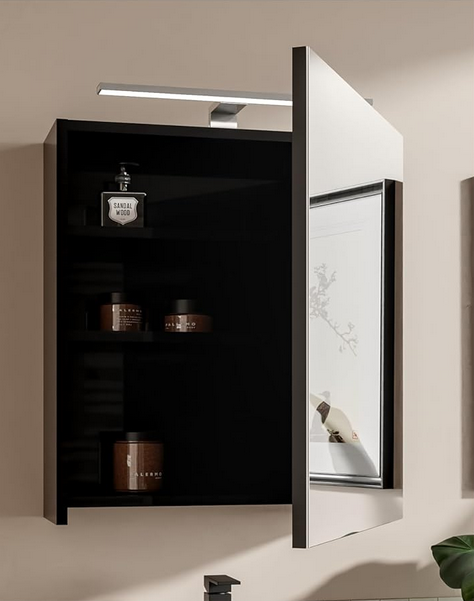 Szafka łazienkowa z lustrem Better Home, 50 x 60 x 18,7 cm, Oświetlenie LED, Czarna