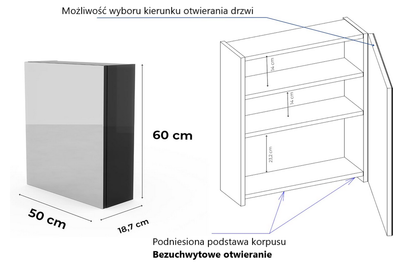 Szafka łazienkowa z lustrem Better Home, 50 x 60 x 18,7 cm, Czarna