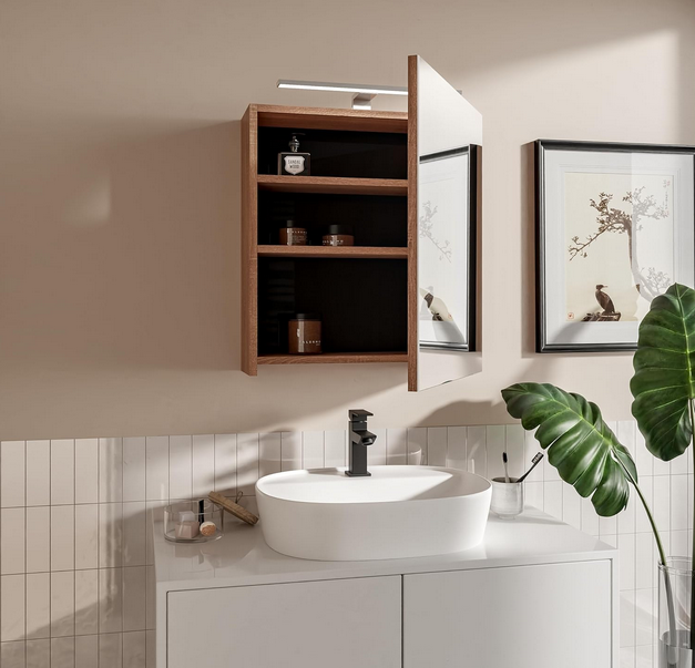 Szafka łazienkowa z lustrem Better Home, 50 x 60 x 18,7 cm, Oświetlenie LED, Dąb sonoma