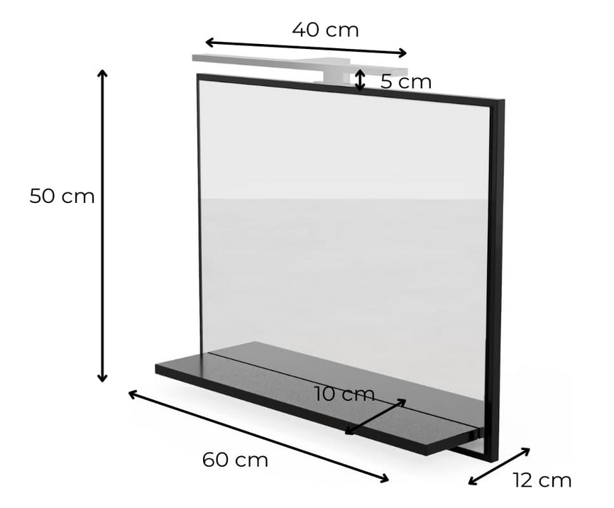 Lustro ścienne prostokątne 60x50 cm z półką i oświetleniem LED czarne PREMIUM