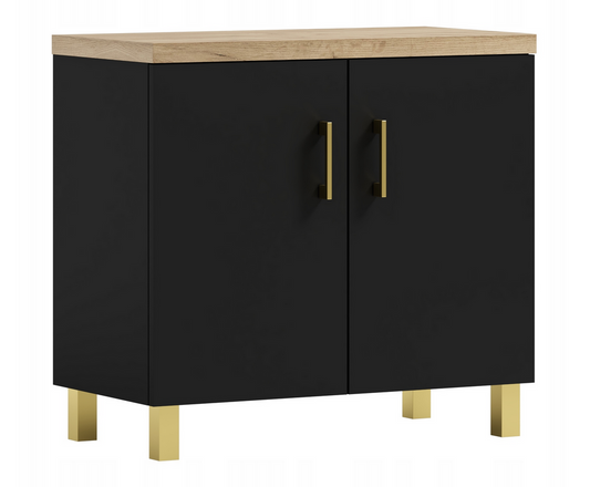 Szafka łazienkowa pod umywalkę stojąca 80 cm czarna + dąb craft złoty