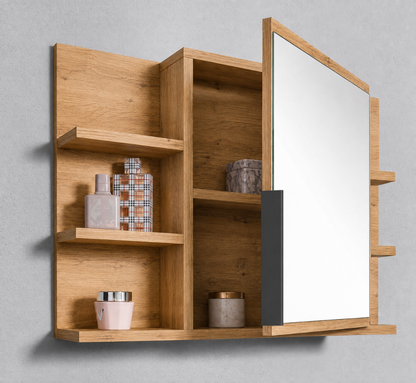 SZAFKA ŁAZIENKOWA Z LUSTREM I LED 80/50 CM SZAFKA LUSTRZANA DĄB CRAFT ZŁOTY